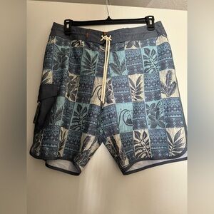 Quiksilver Blue and Gray Patterned Board Shorts